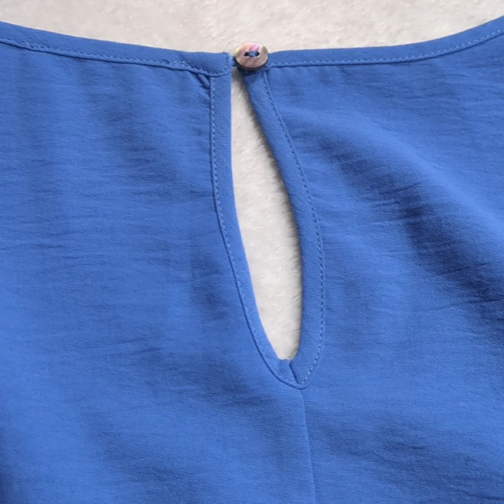 Molly Bracken Blue Ruffle Sleeve Pleated Neckline Blouse, Size S - Picture 9 of 10